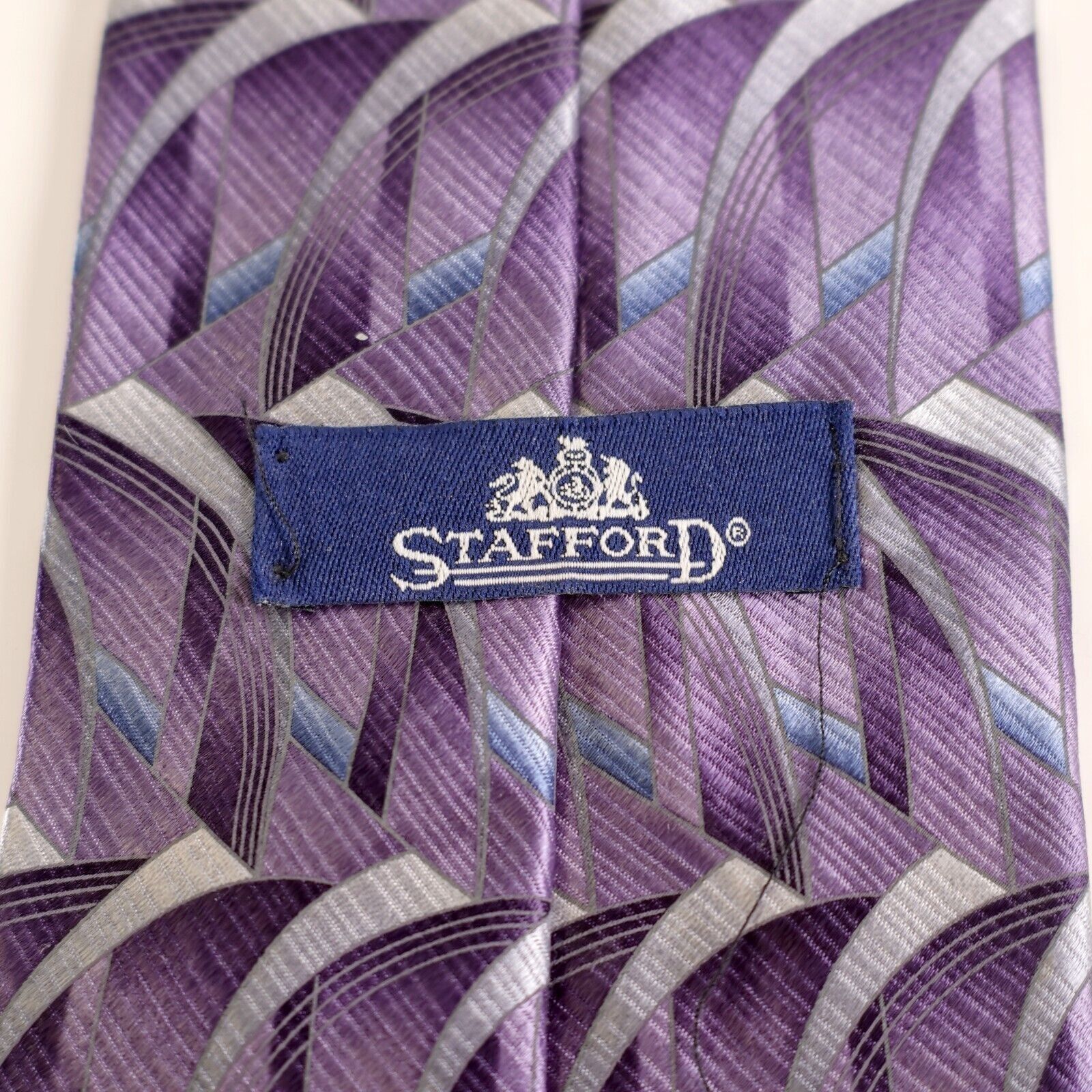 Stafford Stafford Purple Abstract Geometric Print Long Wide Silk Tie Size ONE SIZE - 3 Thumbnail