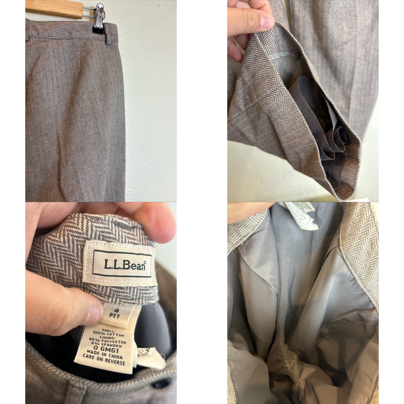 Vintage LL Bean Womens Pants Dress Pants Herringbone Gray White Polyester Size 4 Petite Womens Size 27" / US 4 / IT 40 - 9 Thumbnail