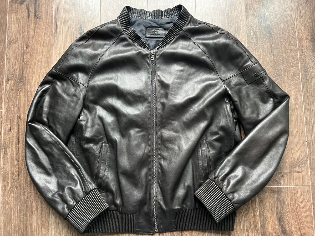 Pre-owned Prada Leather Bomber In Black