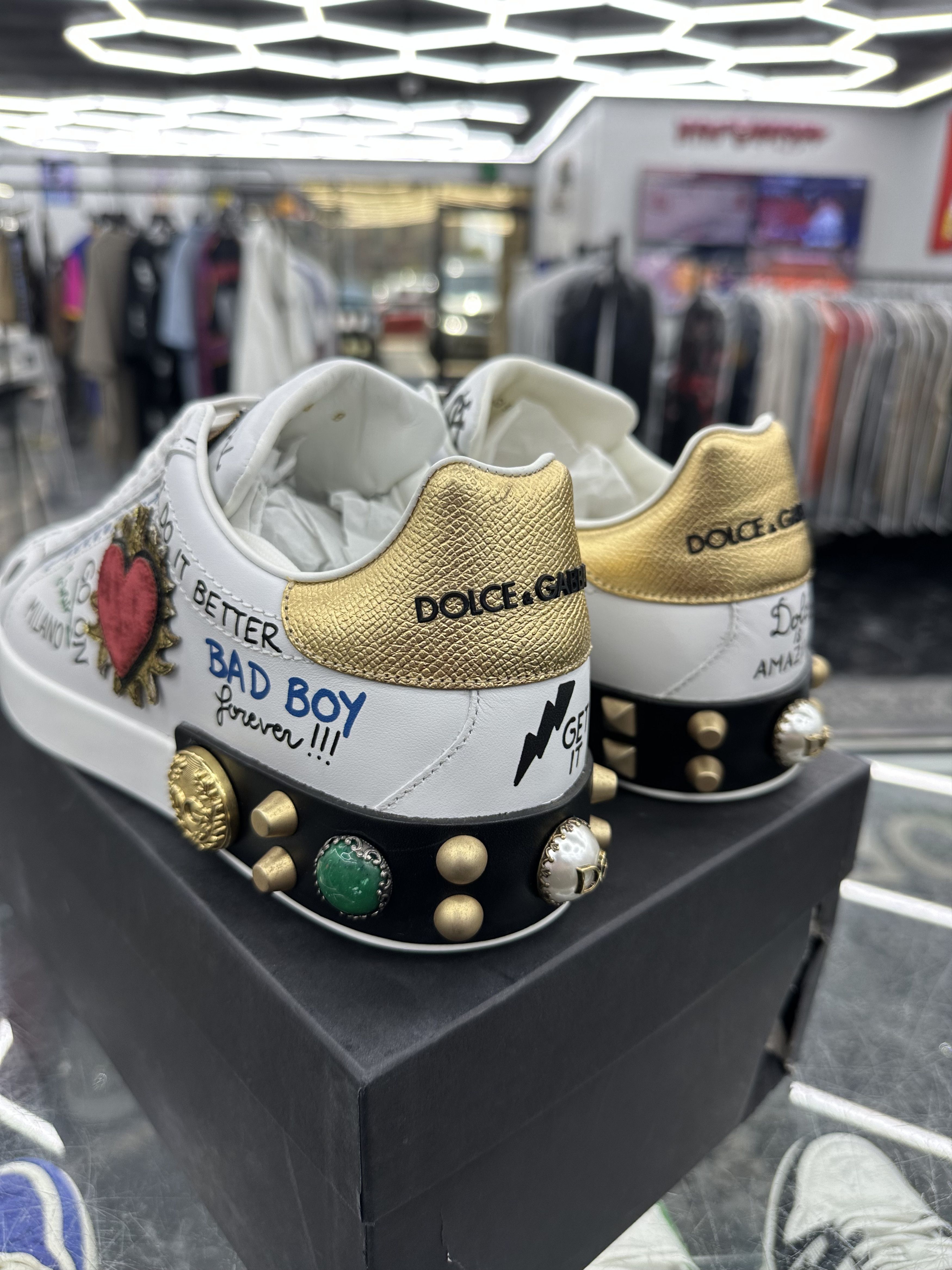 Dolce & Gabbana Portofino White DG Logo Heart Pearl Logo Graffiti Size US 10 / EU 43 - 6 Thumbnail