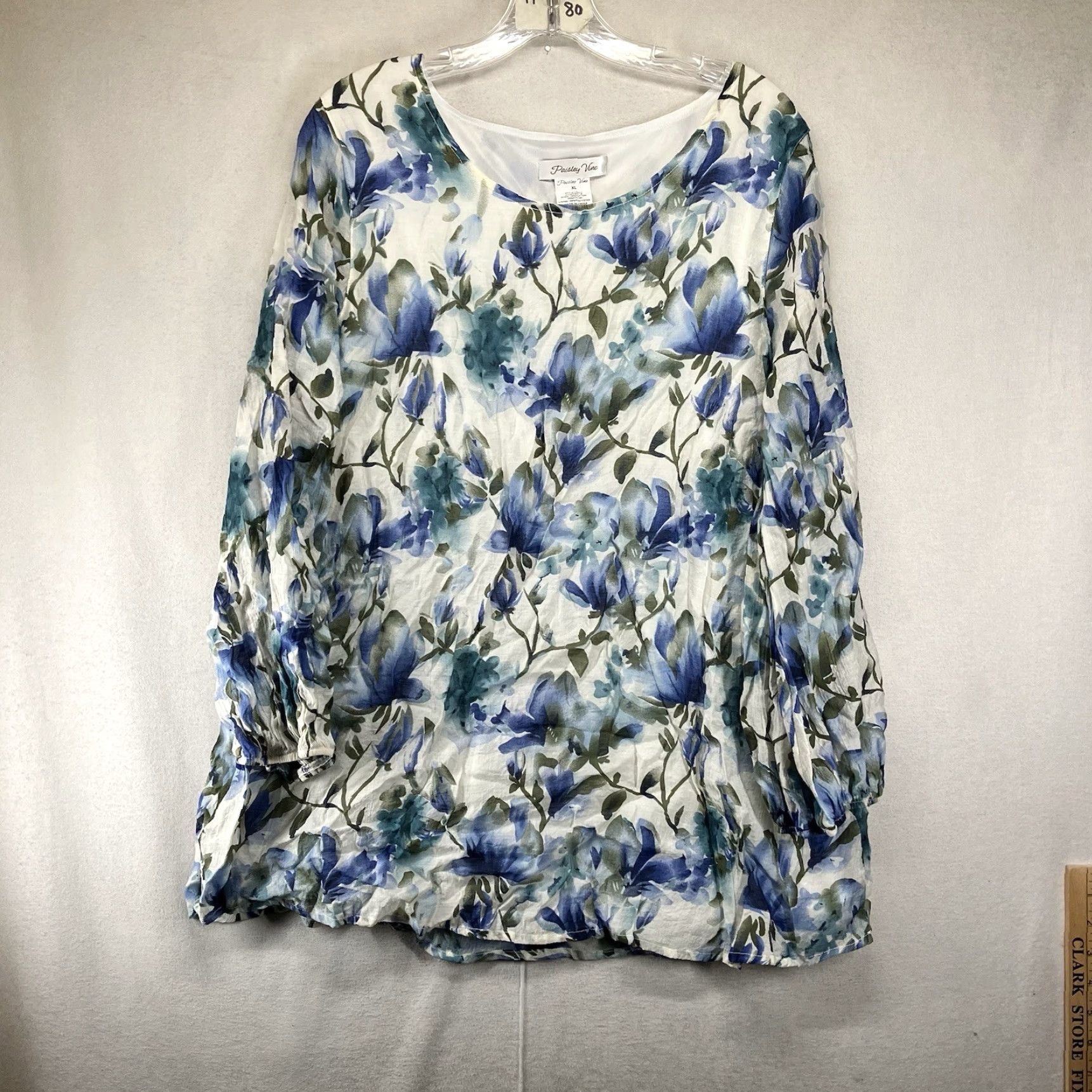 Gloverall Paisley Vine Blouse Shirt Women's XL All Over Flower Print Top Tunic Bohemian 80s Art Floral Multicolor Lined Sheer Sleeves Casual Size XL / US 12-14 / IT 48-50 - 2 Thumbnail