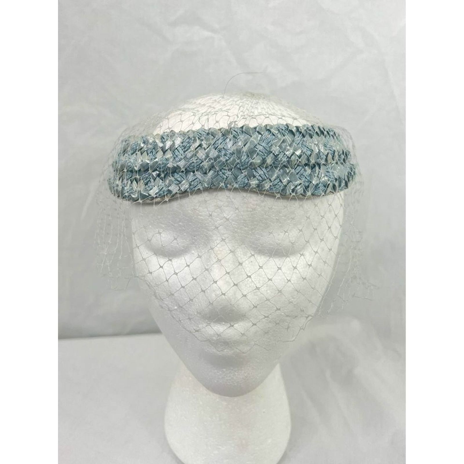 Vintage Vintage 60s Pastel Blue Straw Halo Bird Cage Veil Fascinator Size ONE SIZE - 2 Thumbnail