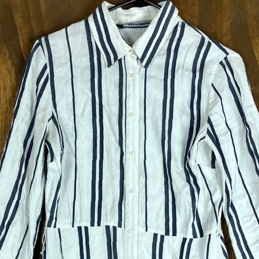 Zara Zara Womens Dress Cream Blue Striped Collared Button Down Long Sleeve Small Size S / US 4 / IT 40 - 2 Thumbnail