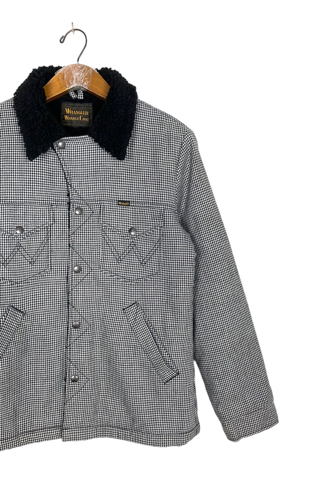 Rare Vintage Wrangler Houndstooth Hickory Workwear Fur Colar