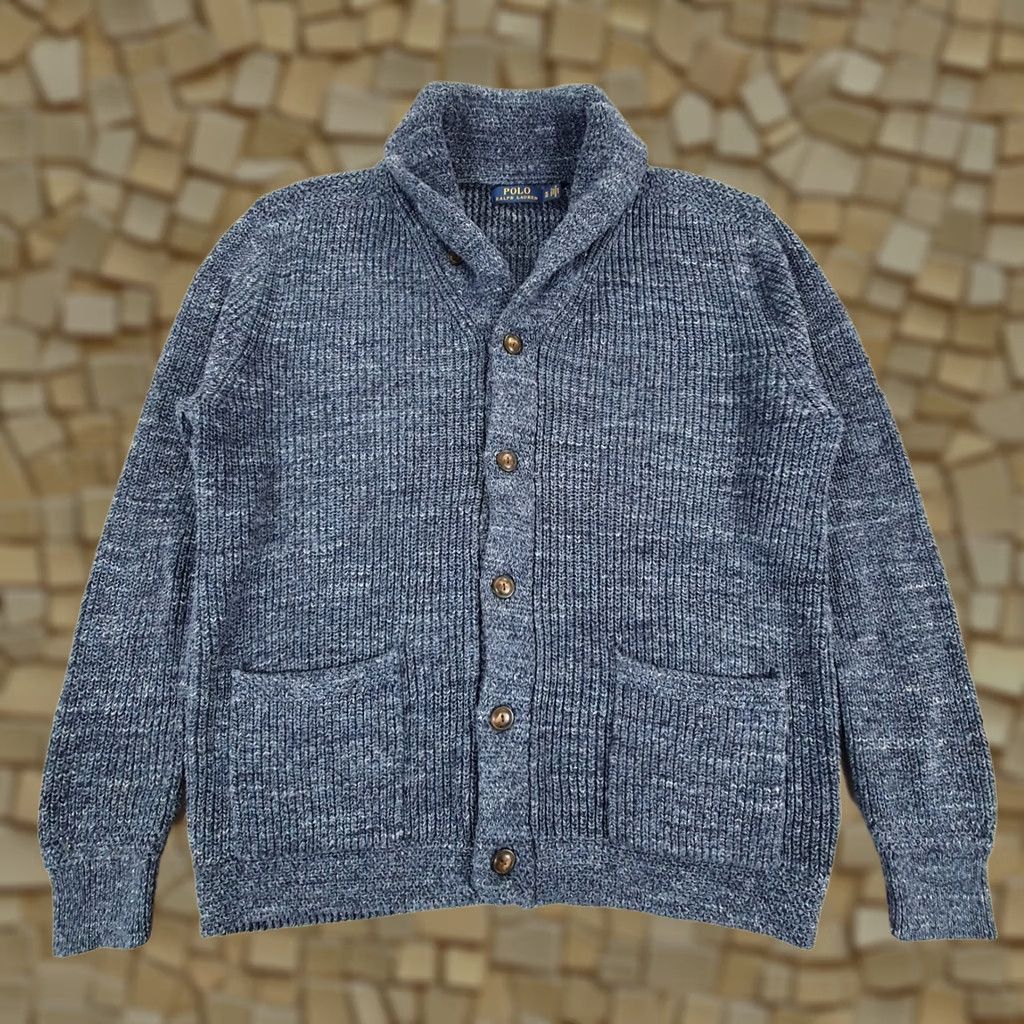 Polo Ralph Lauren Polo Ralph Lauren Cardigan Mens XL Shawl Neck Heavyweight Blue Knit Jumper Pocketed 100% Cotton Winter Regular Size US XL / EU 56 / 4 - 1 Thumbnail