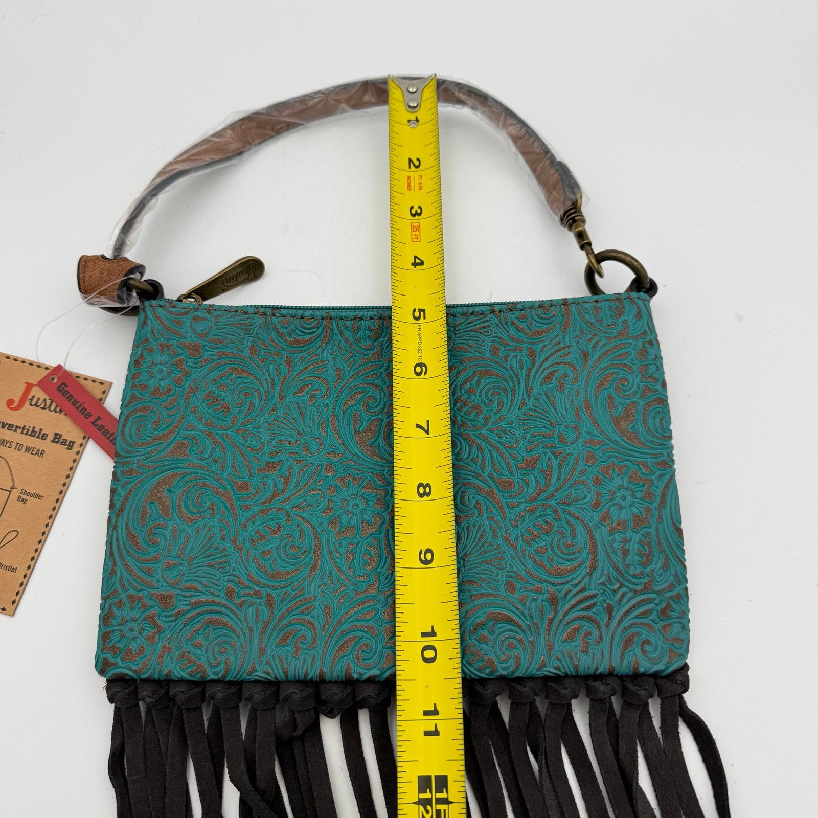 Justin American Darling Turquoise Tooled Leather Fringe Bag Western Size ONE SIZE - 8 Thumbnail