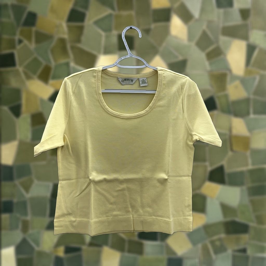 Orvis VINTAGE Orvis Shirt Women’s S Yellow Short Sleeve Round Neck Cotton NWTs Size S / US 4 / IT 40 - 1 Thumbnail