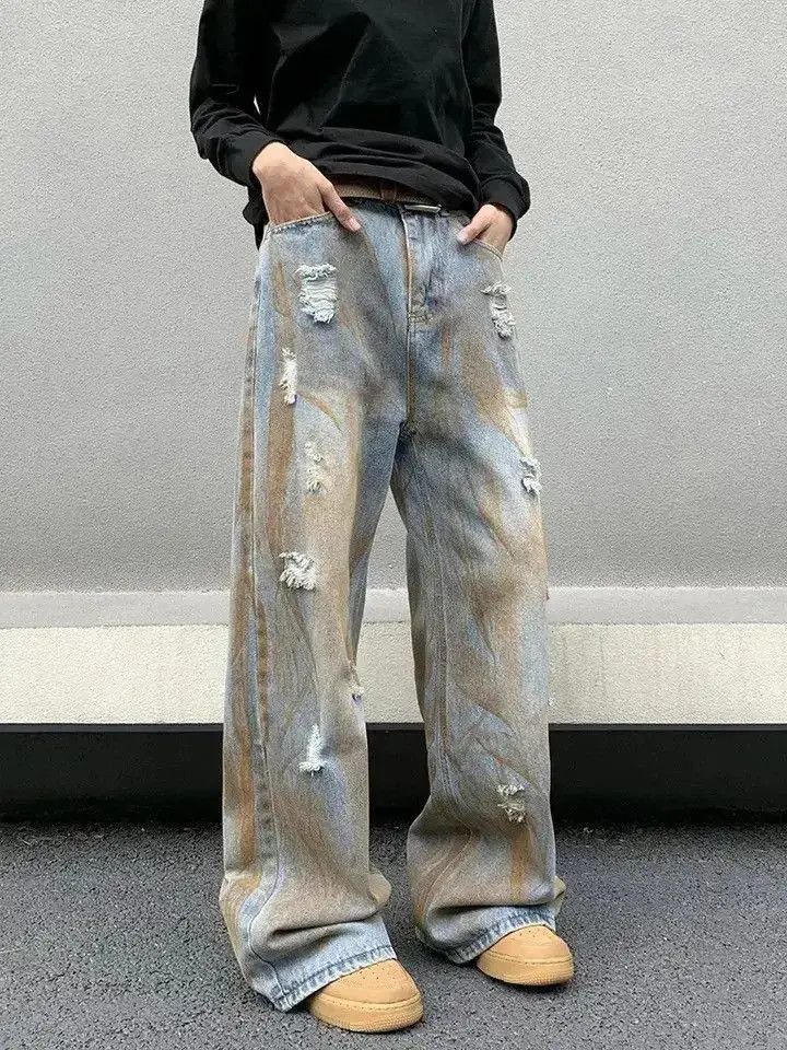 Japanese Brand Dirty Washed Streetwear Baggy Straight Jeans Pants Size US 30 / EU 46 - 5 Thumbnail