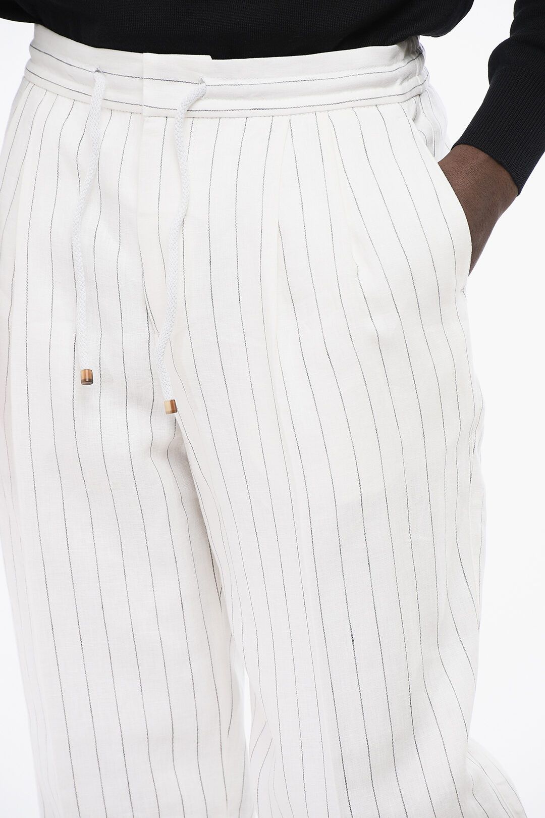 Brunello Cucinelli og1mm0825 Double-pleated Pinstriped Linen Pant in White Size US 36 / EU 52 - 2 Thumbnail