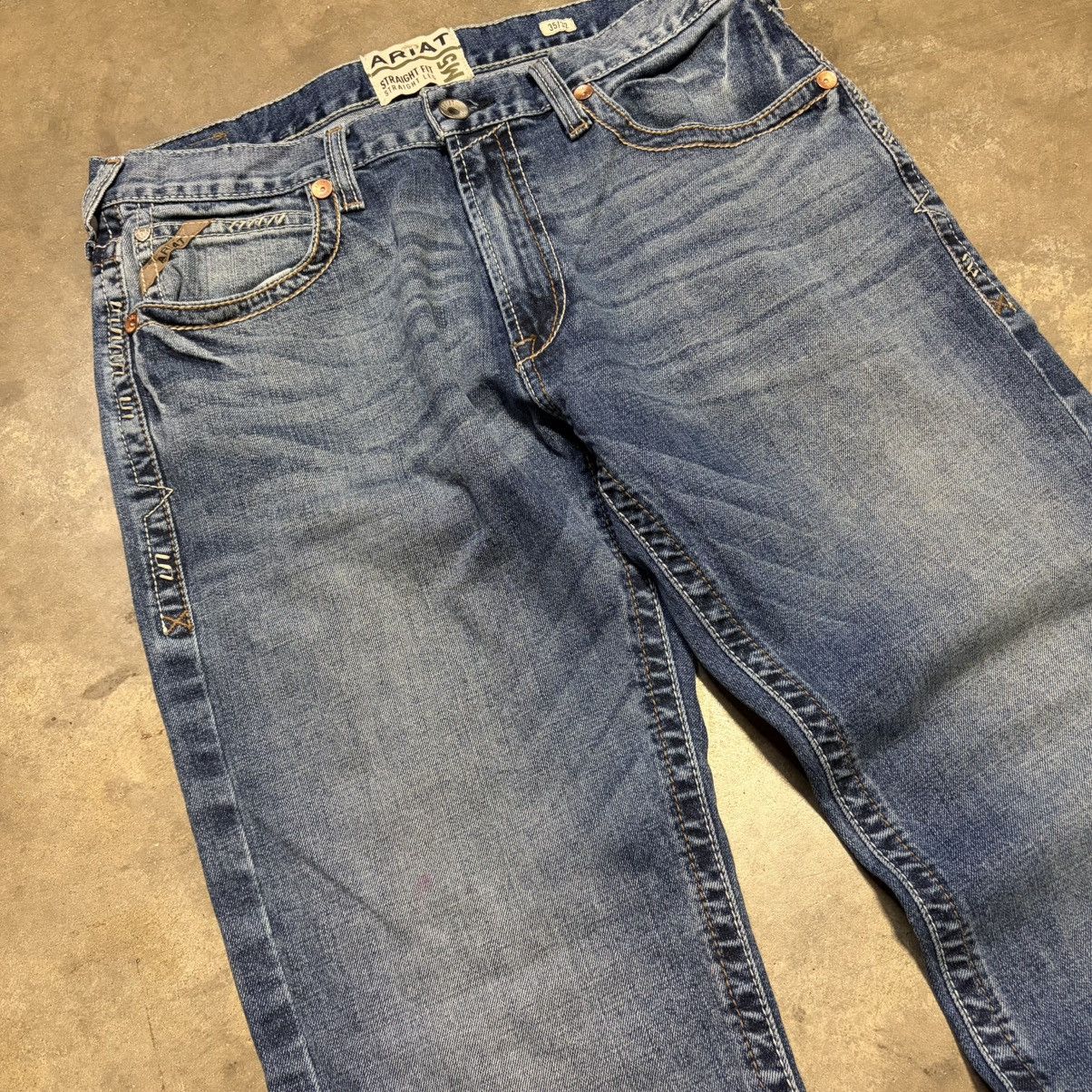 Ariat Vintage Ariat M5 Straight Leg Jeans Faded Washed Whisker Size US 35 - 3 Thumbnail