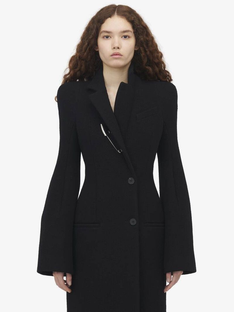 Alexander McQueen o1srvl11e0226 Moulded Shoulder Double-Breasted Coat Black Size XL / US 12-14 / IT 48-50 - 4 Thumbnail