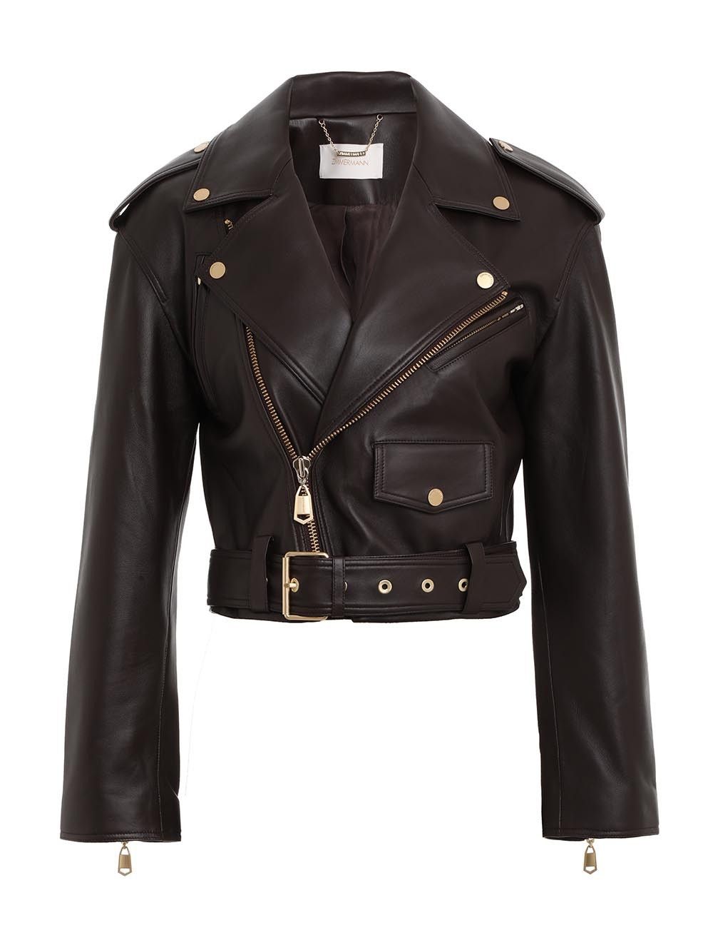 Zimmermann oc11z0225 Luminosity Leather Biker Jacket in Dark Brown Size M / US 6-8 / IT 42-44 - 1 Thumbnail