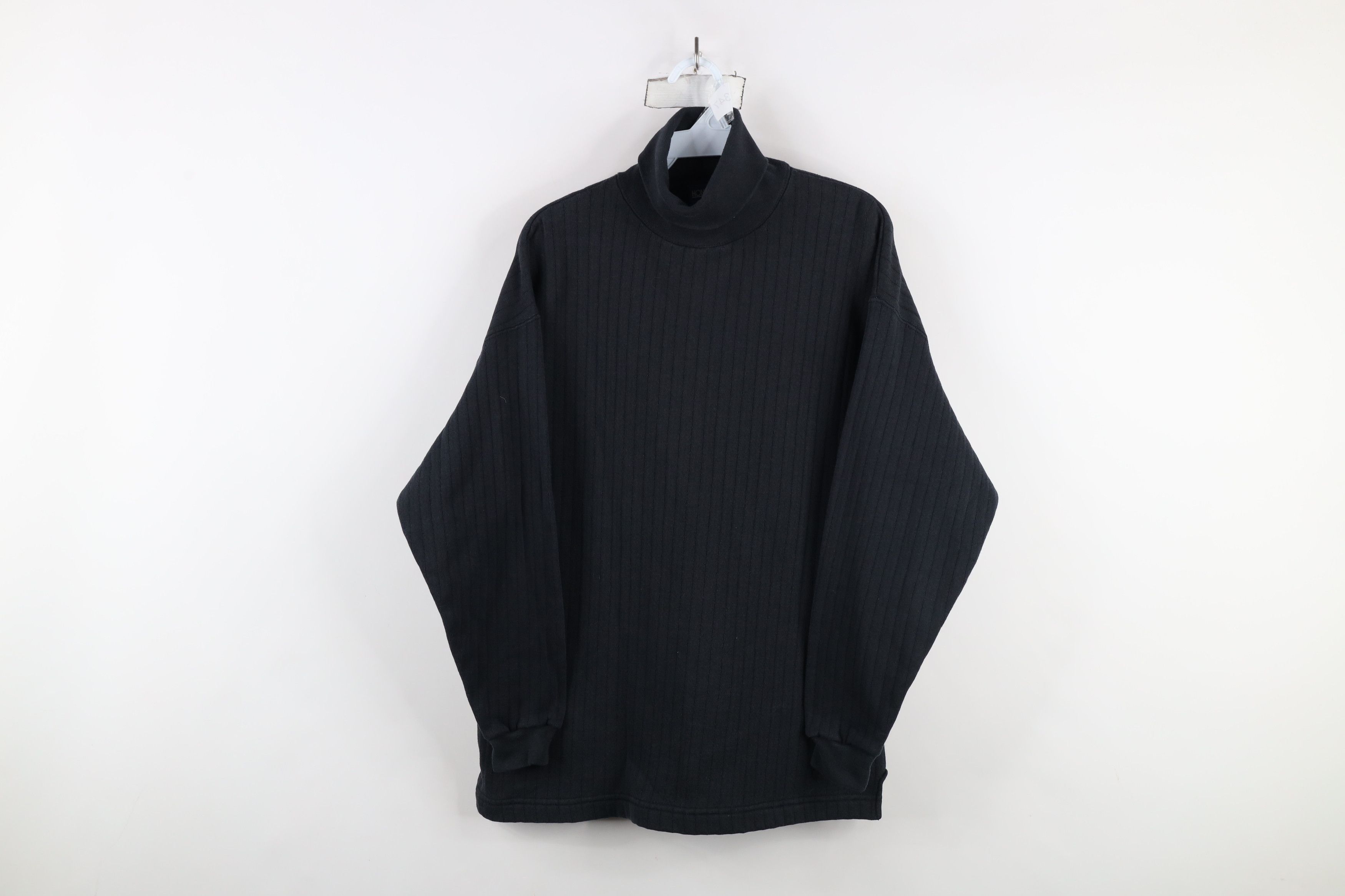 Vintage Vintage 90s Streetwear Ribbed Turtleneck Sweatshirt Black Size XL / US 12-14 / IT 48-50 - 1 Thumbnail