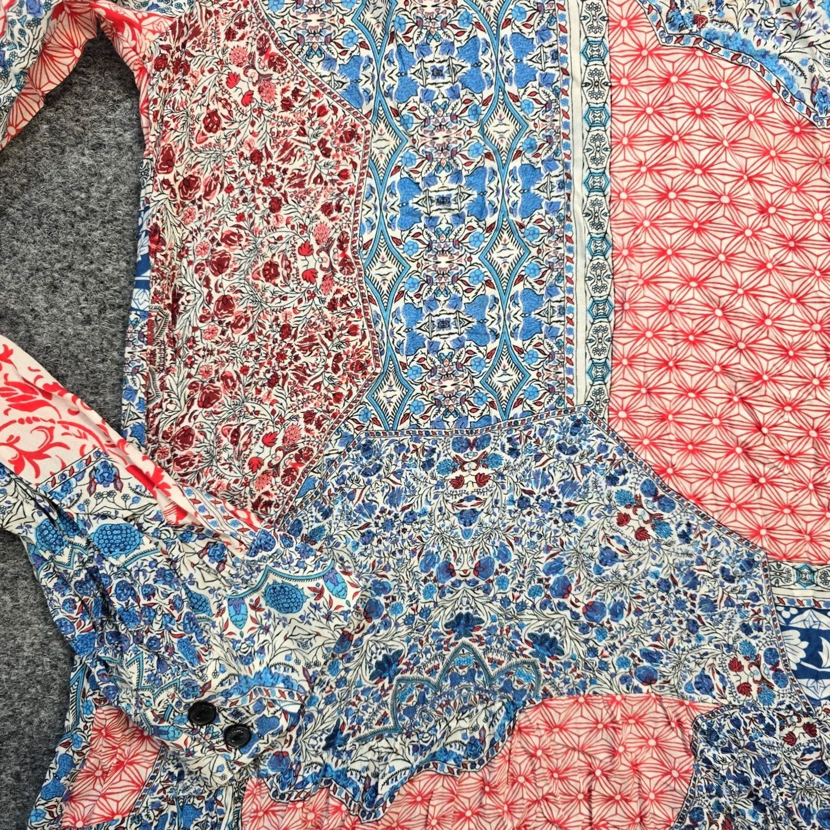 Sanctuary Sanctuary Dress Womens XL Blue Red Patchwork V Neck Boho Hippie Shirt Dress Womens XL Red Size XL / US 12-14 / IT 48-50 - 5 Thumbnail