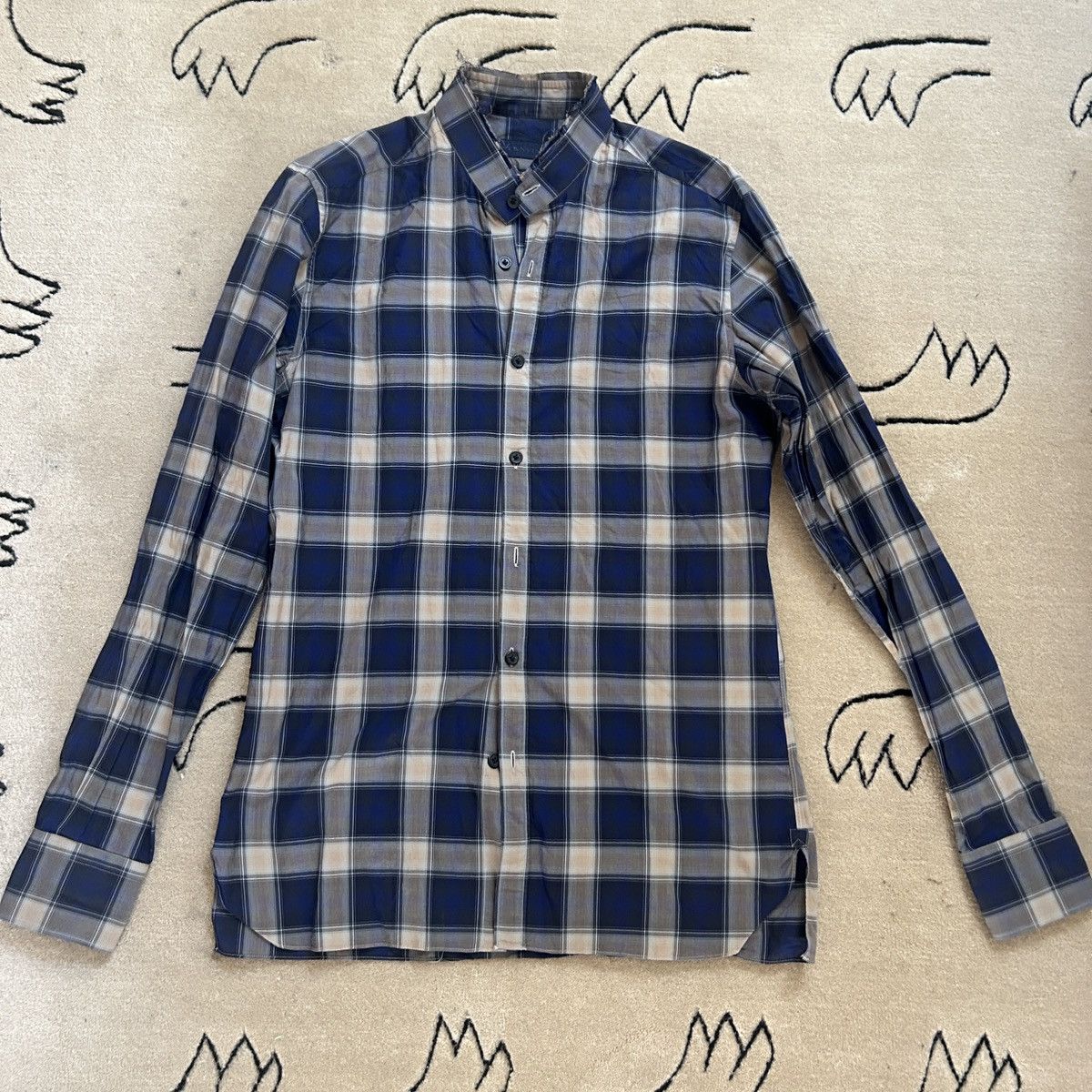 Lanvin Lanvin Cotton Plaid Raw Monk Collar Shirt Size US S / EU 44-46 / 1 - 1 Thumbnail
