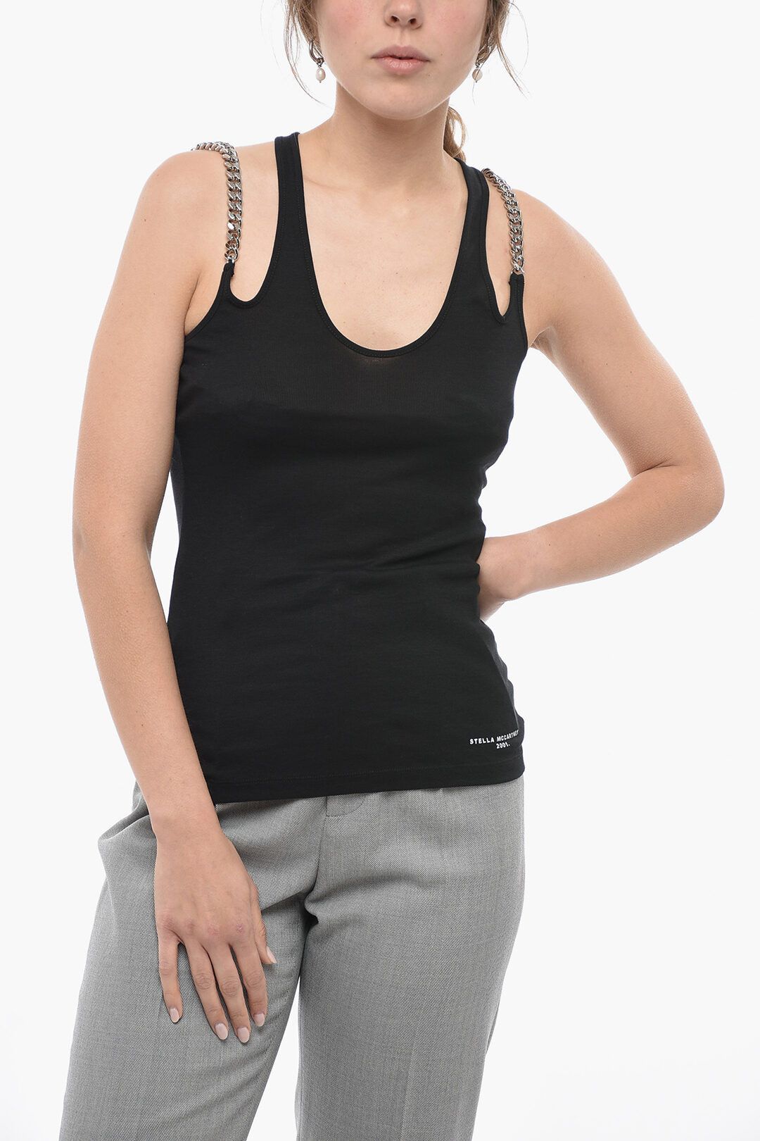 og1mm0824 Tank Top With Chain in Black