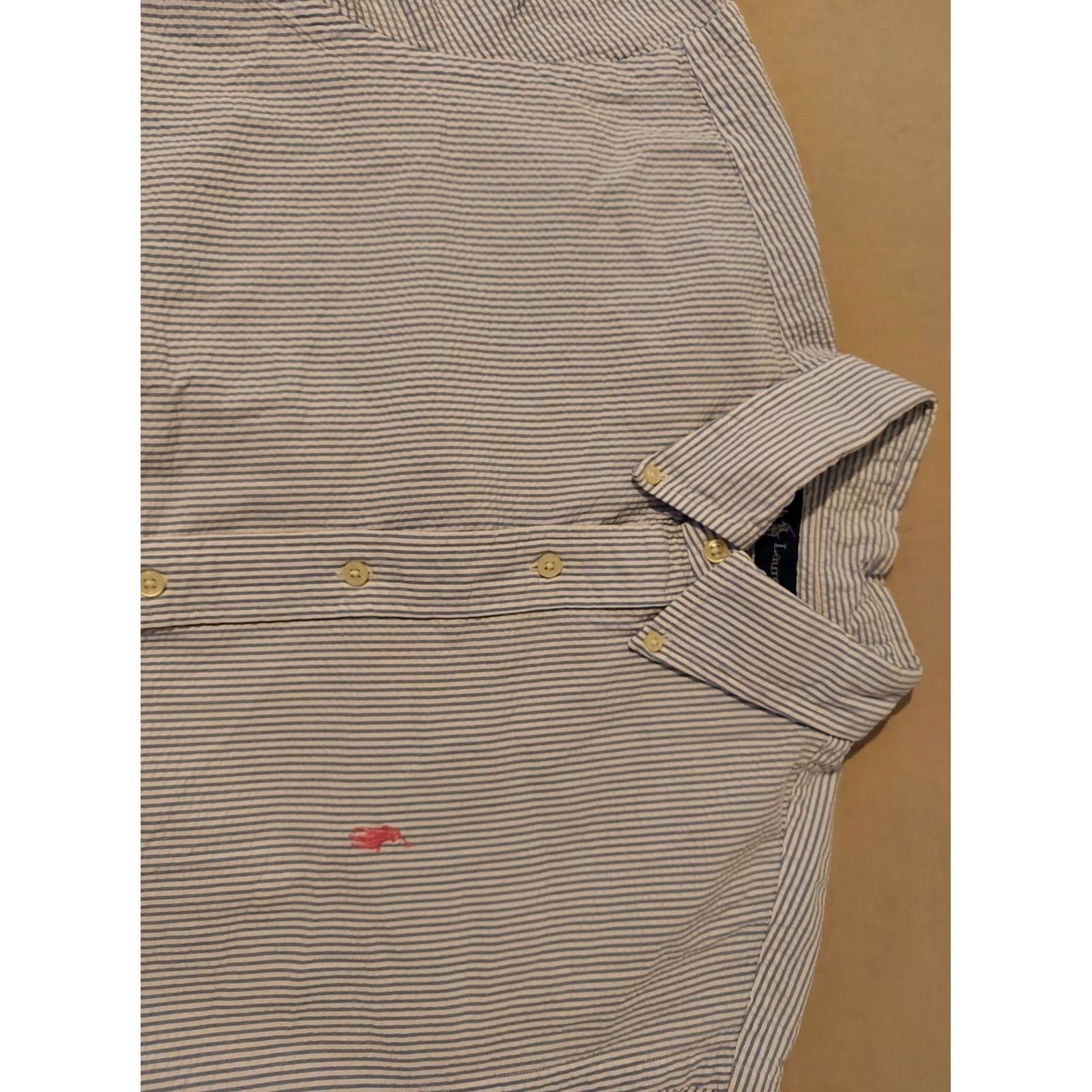 Polo Ralph Lauren Polo Ralph Lauren Shirt Mens L Blue Short Sleeve Dress Seersucker Button-Up Size 42R - 2 Thumbnail