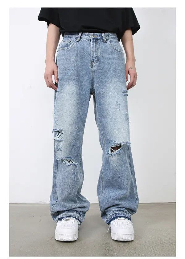 Japanese Brand Man American retro street men's versatile loose ripped jeans Size US 32 / EU 48 - 8 Thumbnail
