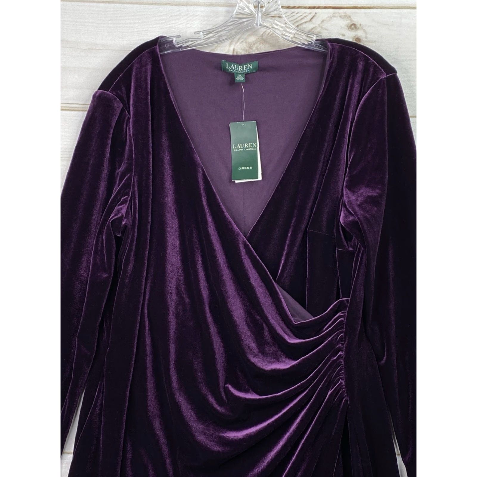 Ralph Lauren Lauren Ralph Lauren Dress 18 Purple Velvet Stretch Surplice Long Sleeve NWT Size XXL / US 16-18 / IT 52-54 - 2 Thumbnail