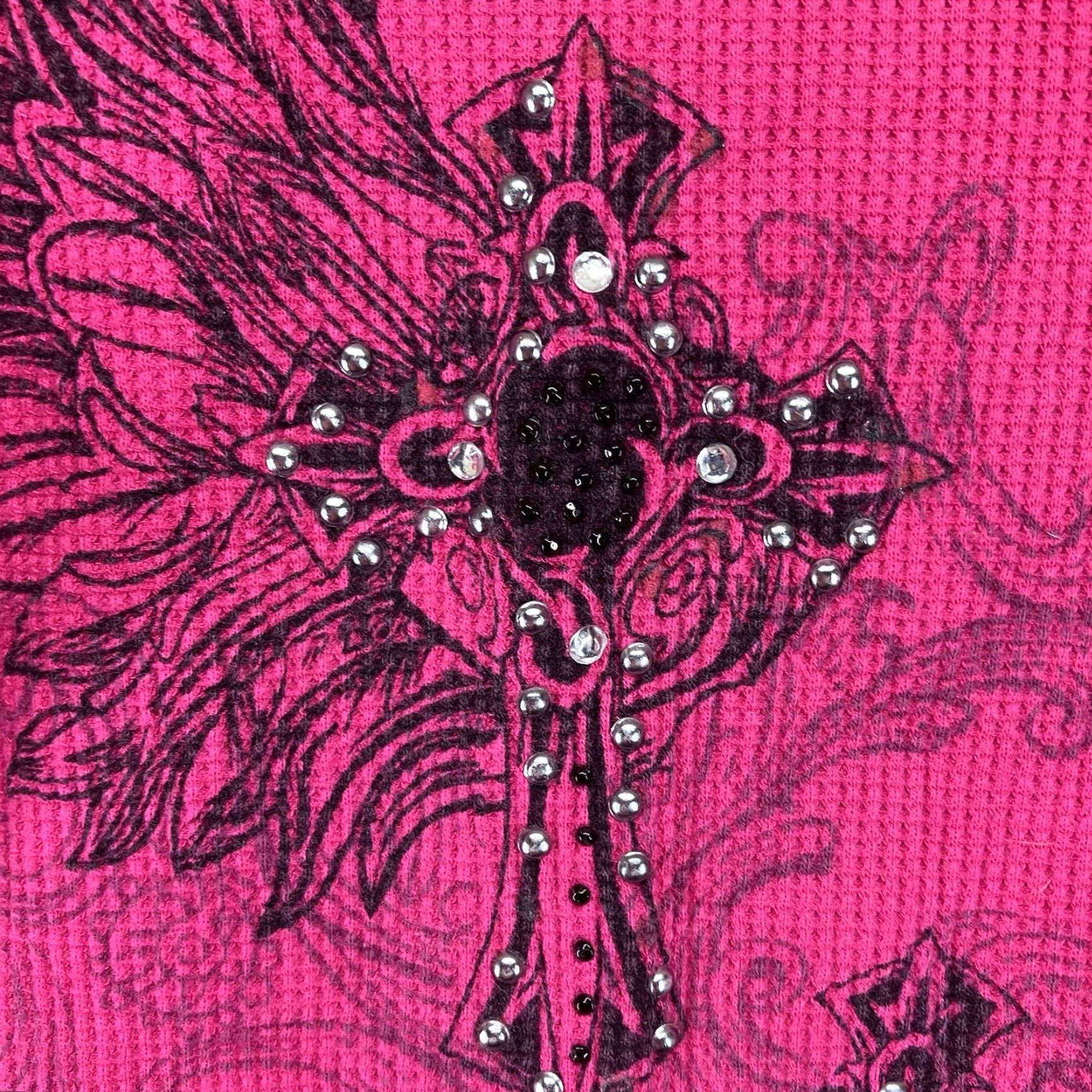 Vintage VINTAGE Old School Cross Wings Rhinestone Thermal Shirt Womens L Magenta Pink 90s Y2K Geometric Long Sleeve Crew Neck Size L / US 10 / IT 46 - 6 Thumbnail