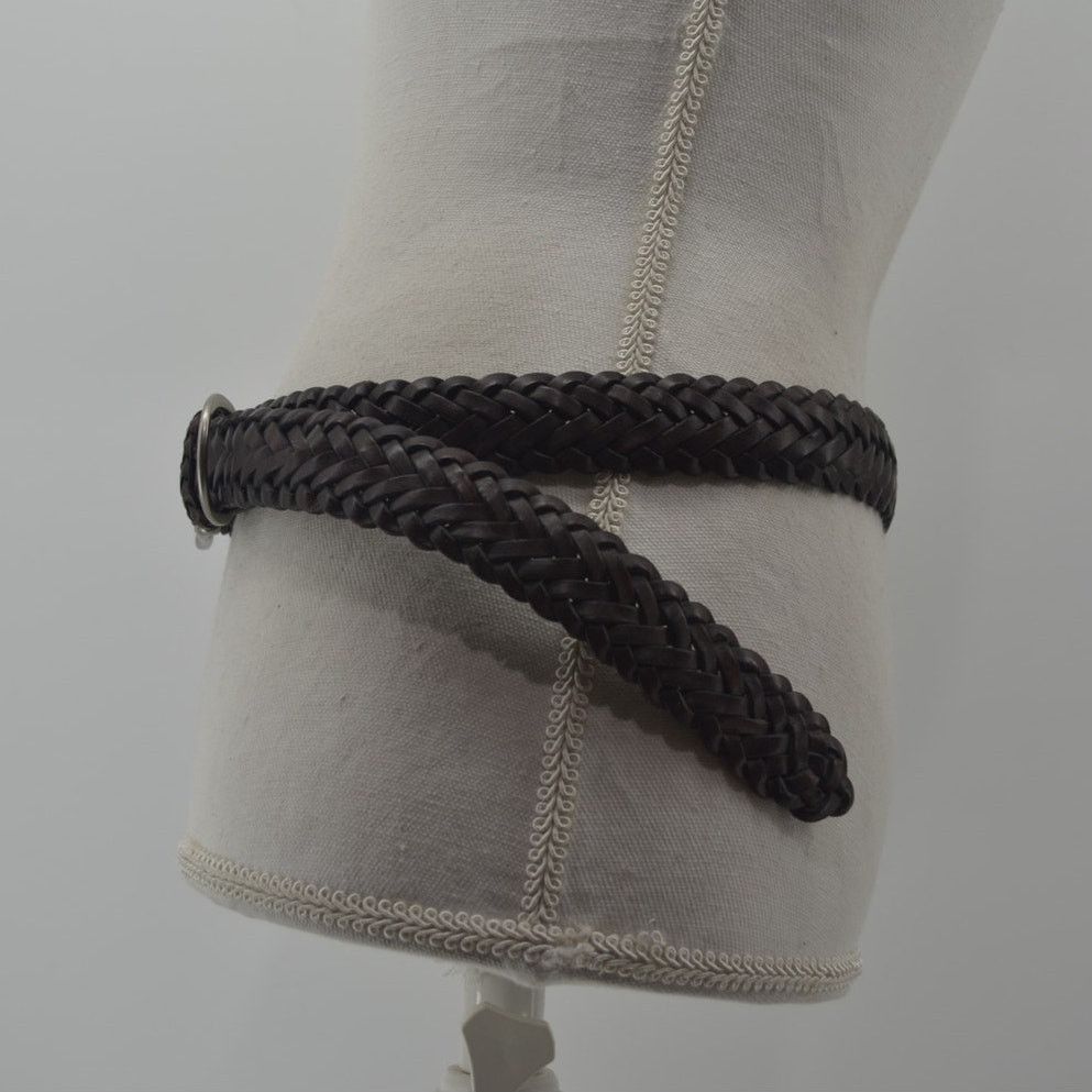 Other CRL Brown Leather Braided Weaved Men's Belt Silver Size 38 Size 38 - 9 Thumbnail