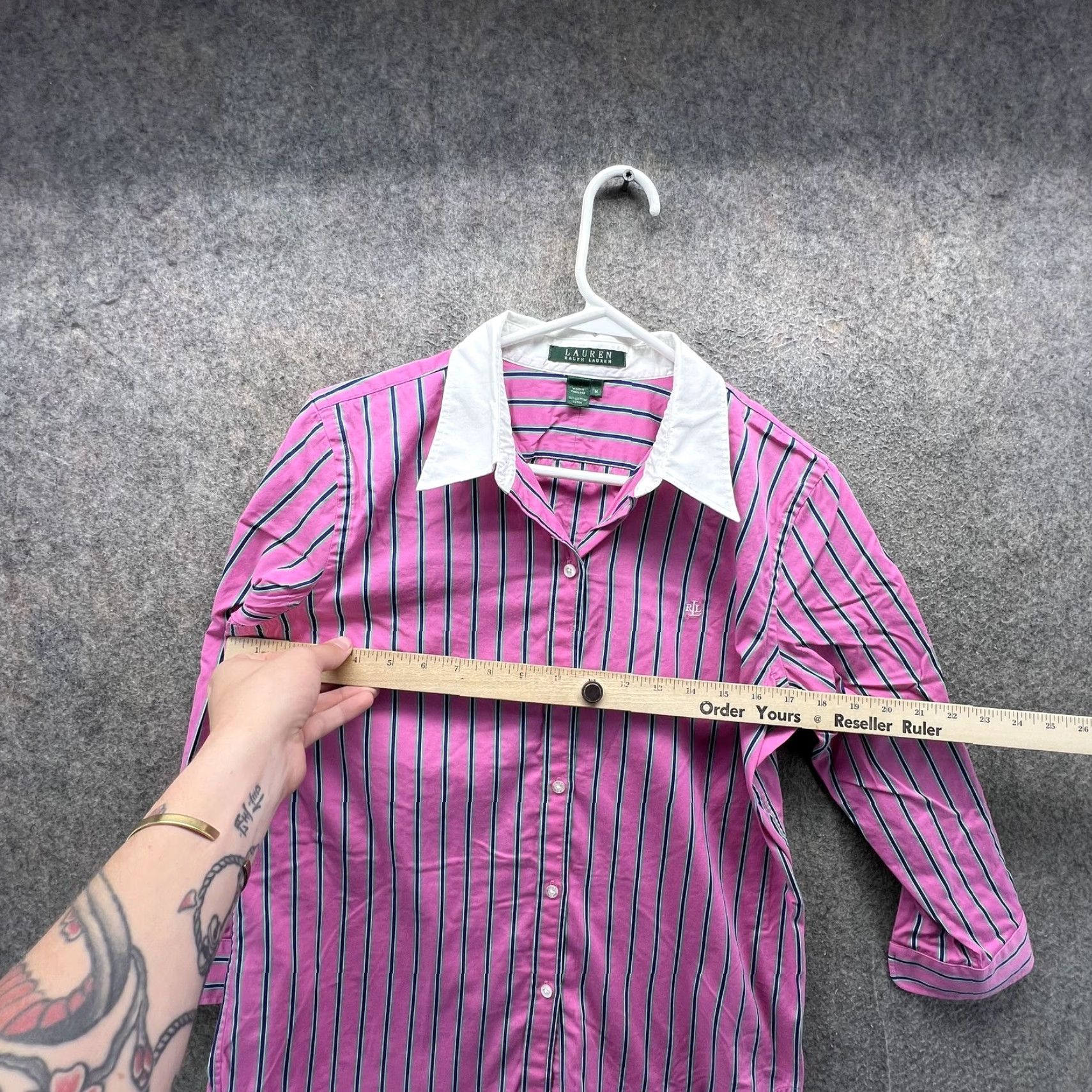Ralph Lauren Lauren Ralph Lauren Shirt Womens Medium Pink Stripe Button Front 3/4 Sleeve Top Size M / US 6-8 / IT 42-44 - 3 Thumbnail