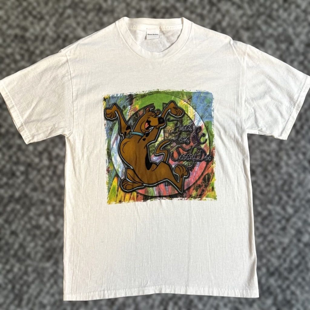 Vintage VINTAGE Hanna-Barbera Scooby-Doo T-Shirt M Men White 2000s Hippe Love Cartoon Rock Logo 2000-2009 Mens Shorts Sleeve Crew Neck Cotton Graphic Print Size US M / EU 48-50 / 2 - 1 Thumbnail