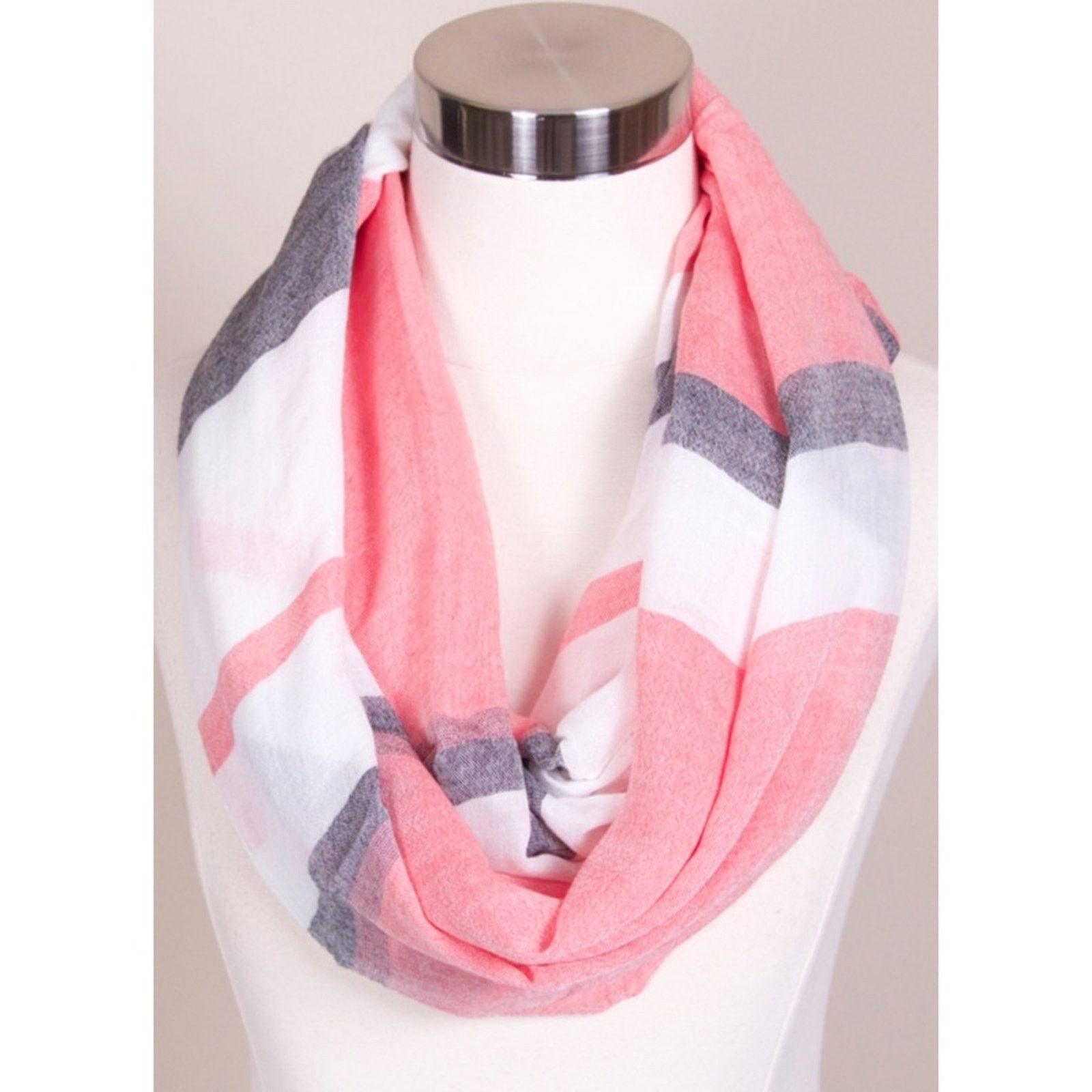 Other NEW Pink White Black Stripe Color Block Cowl Infinity Scarf Size ONE SIZE - 1 Thumbnail
