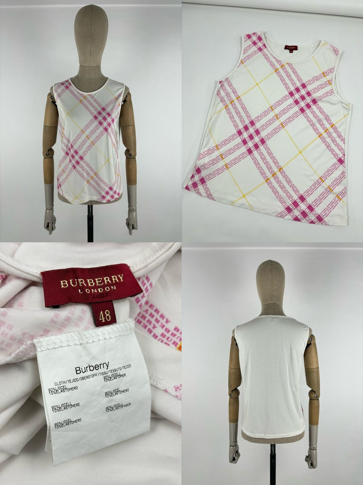 Burberry Y2K Prorsum London Monogram Print Nova Check Sleeveless Tank Top Blouse T-Shirt 48 Size M / US 6-8 / IT 42-44 - 1 Thumbnail