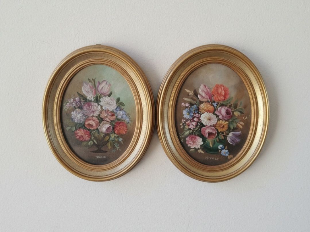 Other Vintage Floral Oil Paintings Set of 2 - Signed Nicole Size ONE SIZE - 4 Thumbnail