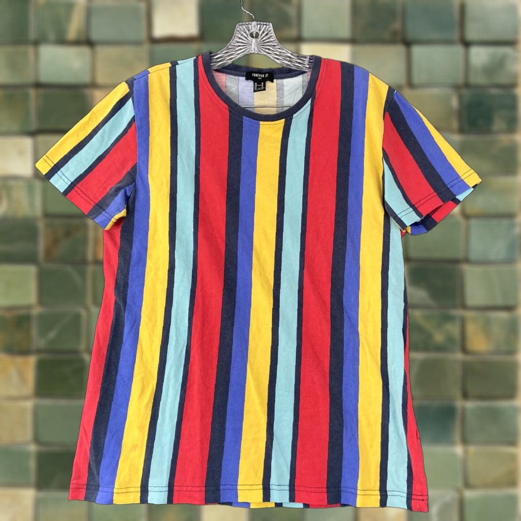 Forever 21 FOREVER 21 Men’s T-Shirt Striped Multicolor Short Sleeve M Adult Multicolor 90s Mens Size US M / EU 48-50 / 2 - 1 Thumbnail