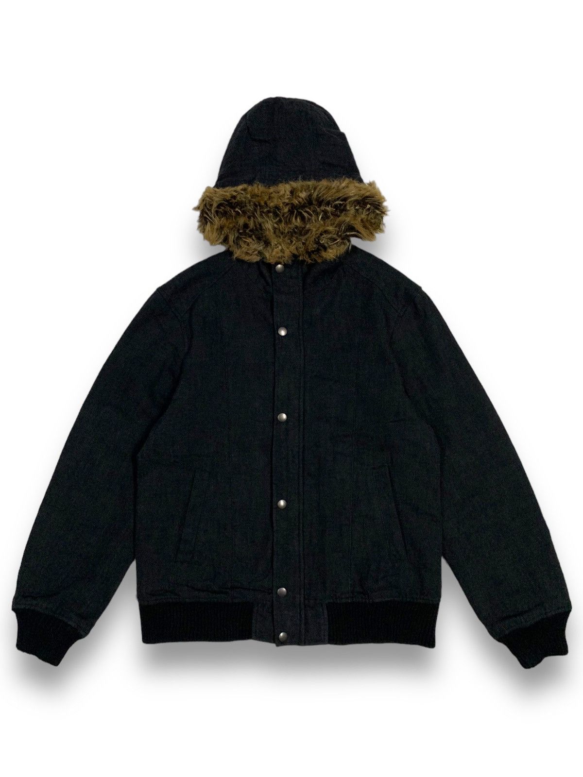 Vintage Michel Klein Homme Paris Denim FauxFur Hooded Jacket