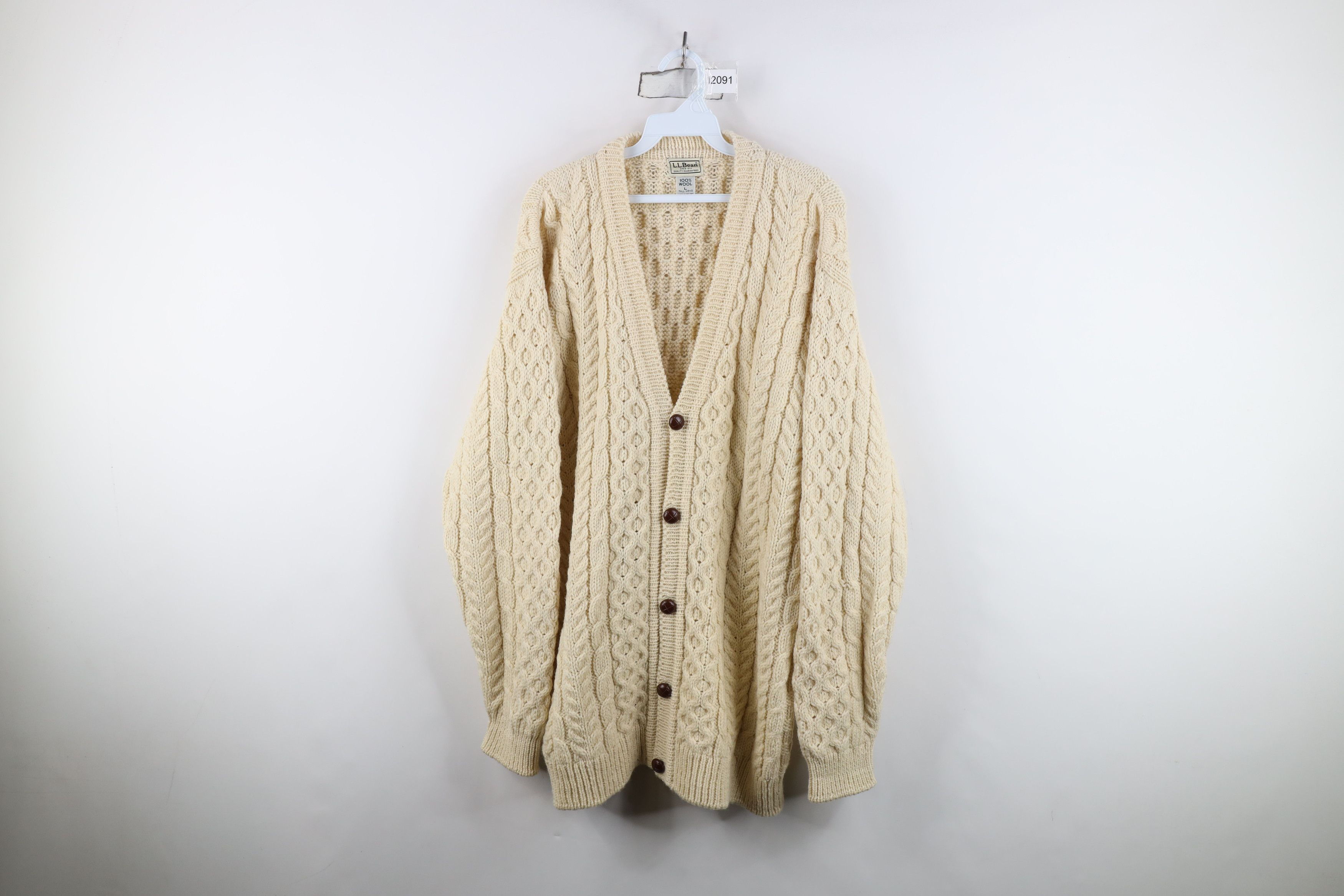 L.L. Bean Vintage 90s LL Bean Fisherman Cable Knit Cardigan Sweater Size US L / EU 52-54 / 3 - 1 Thumbnail