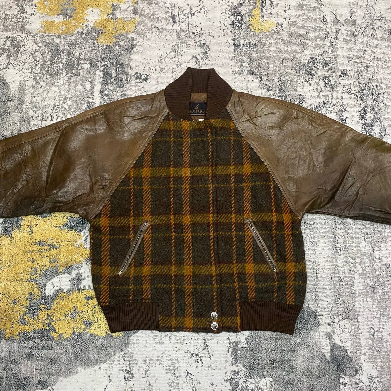Vintage Z233 VTG GIO SPORTS TARTAN WOOL LEATHER VARSITY Size US S / EU 44-46 / 1 - 2 Thumbnail