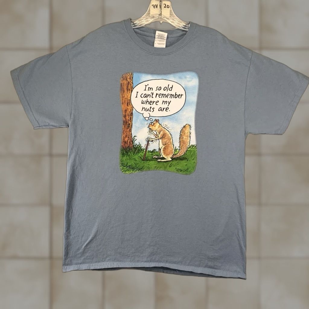 Gildan VINTAGE Gildan Funny Quote Shirt Mens Large Blue Squirrel Graphic Tee 90s Y2K Size US L / EU 52-54 / 3 - 1 Thumbnail