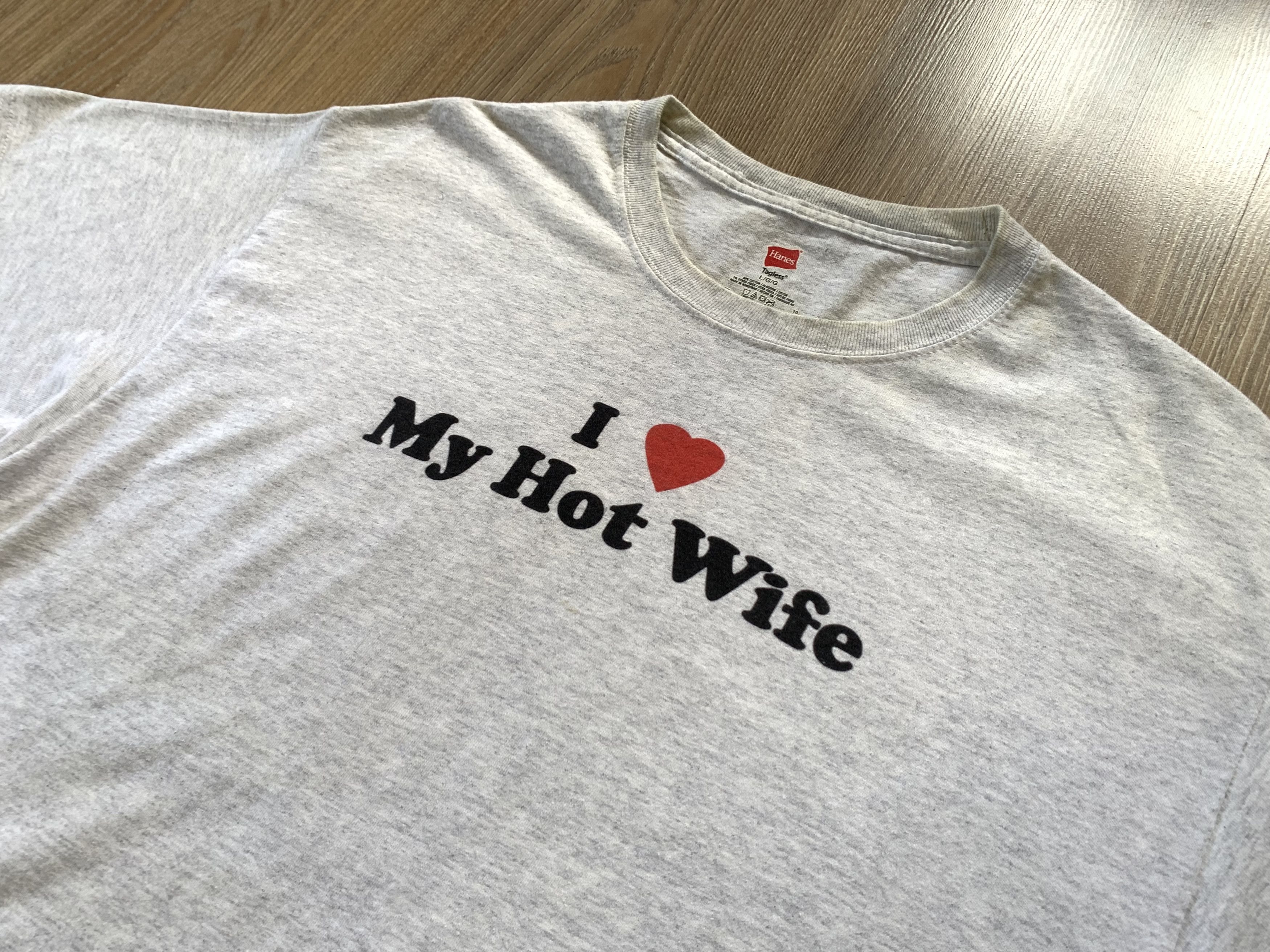 Hanes × Vintage Hanes Grey Printed I Love My Hot Wife T Shirt Size US L / EU 52-54 / 3 - 3 Thumbnail