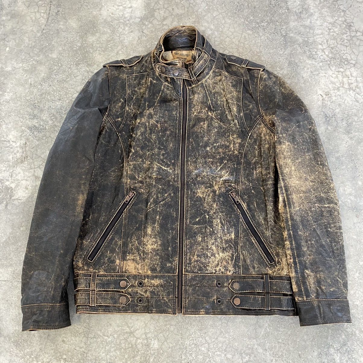 Leather Vintage Mass & Only Faded Patina Buffalo Leather Moto Jacket Size US M / EU 48-50 / 2 - 3 Thumbnail