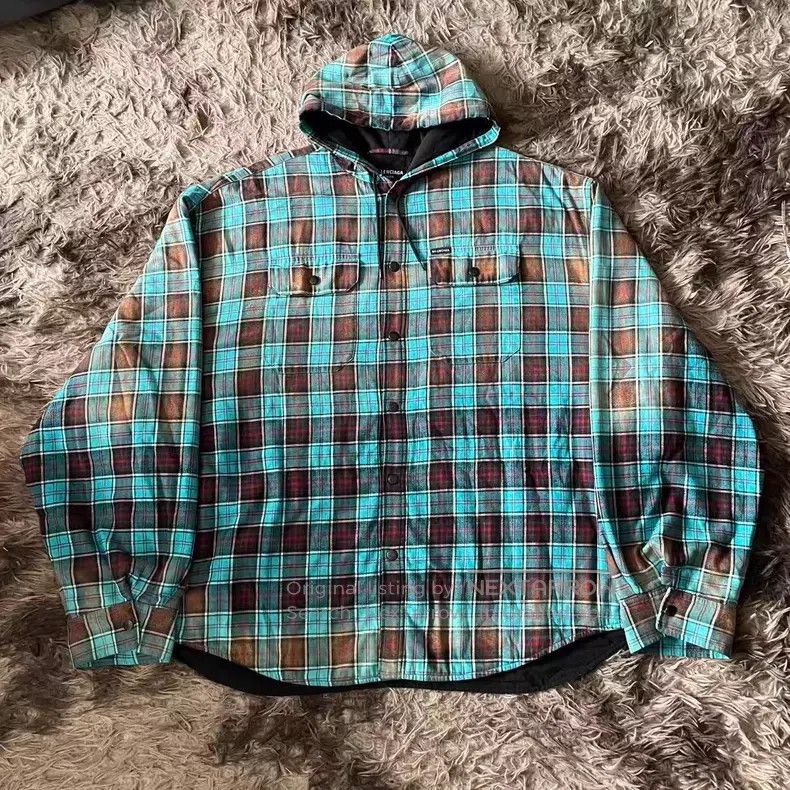 Balenciaga Balenciaga Gradient Plaid Drawstring Single Breasted Hoode Size US S / EU 44-46 / 1 - 1 Thumbnail