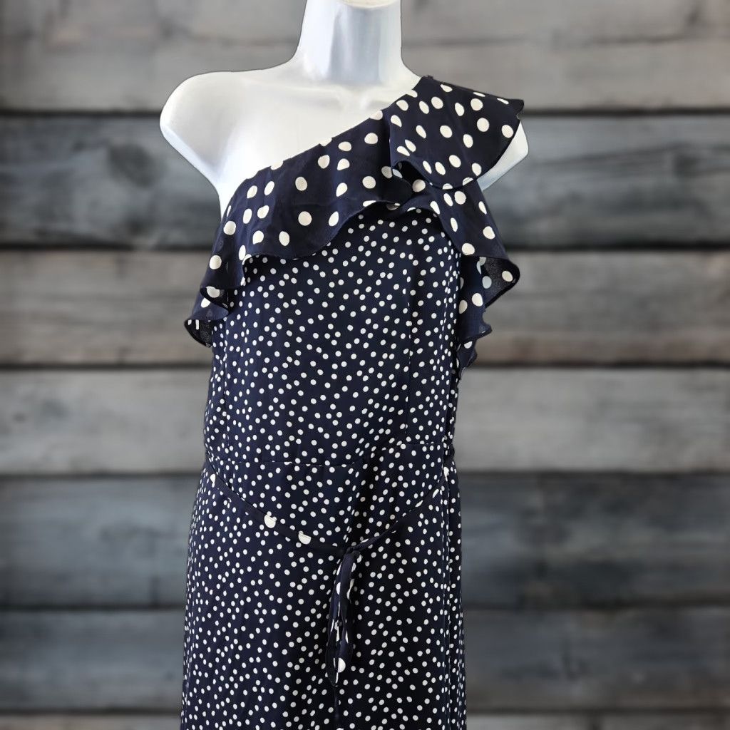 Vintage A New Day Womens Dress One Shoulder Shift Midi Polka Dot Blue White Sz L Size L / US 10 / IT 46 - 1 Thumbnail
