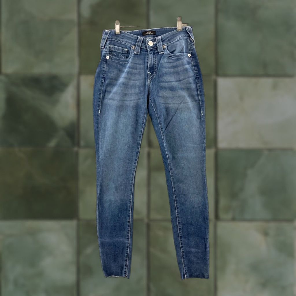 True Religion True Religion Jeans Womens 26 Mid Rise Super Skinny Jennie Raw Hem Blue Denim 5-Pocket Design Size 26" / US 2 / IT 38 - 1 Thumbnail