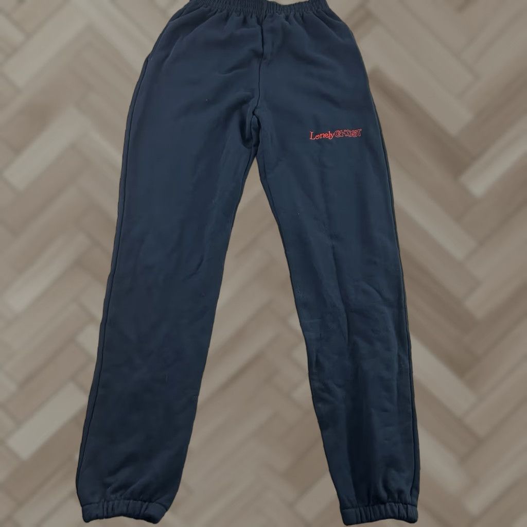Vintage Lonely Ghost Sweatpants Mens M Dark Blue Casual Pants Ghost Size US 31 - 1 Thumbnail