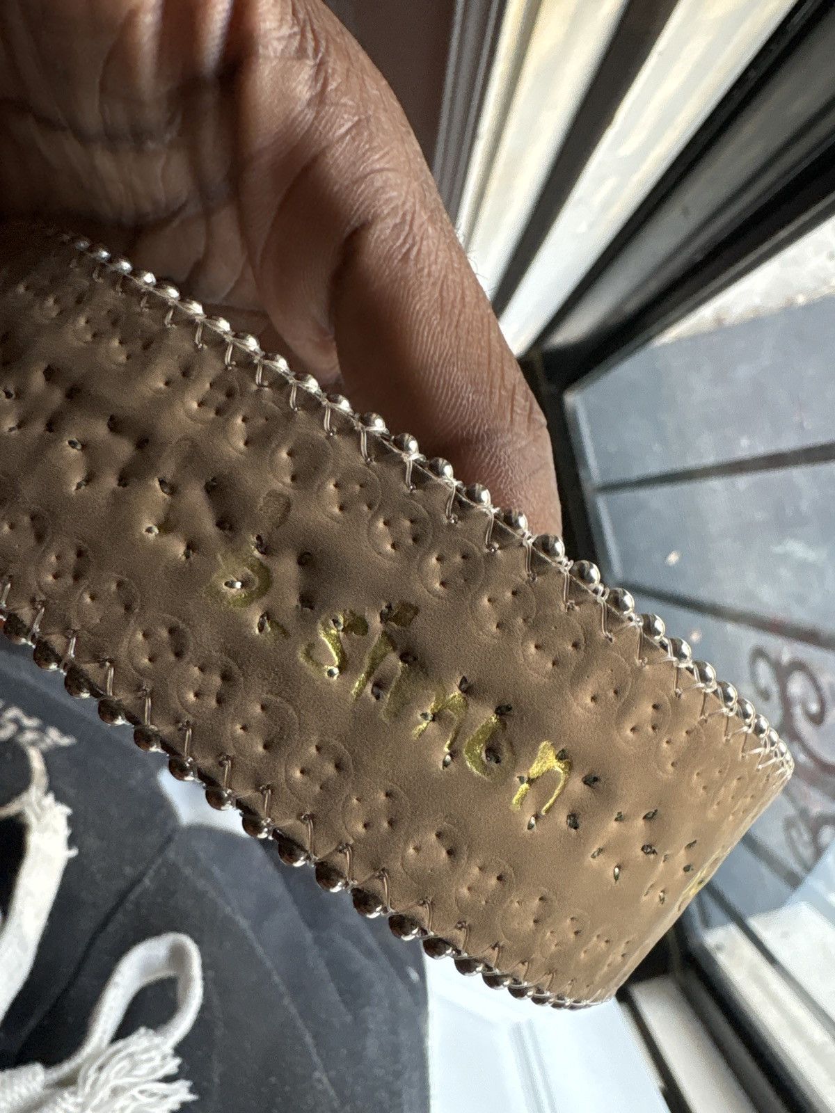 B.B. Simon b.b. Simon Silver Studded Leather Crystal Belt. Size 30 - 11 Thumbnail