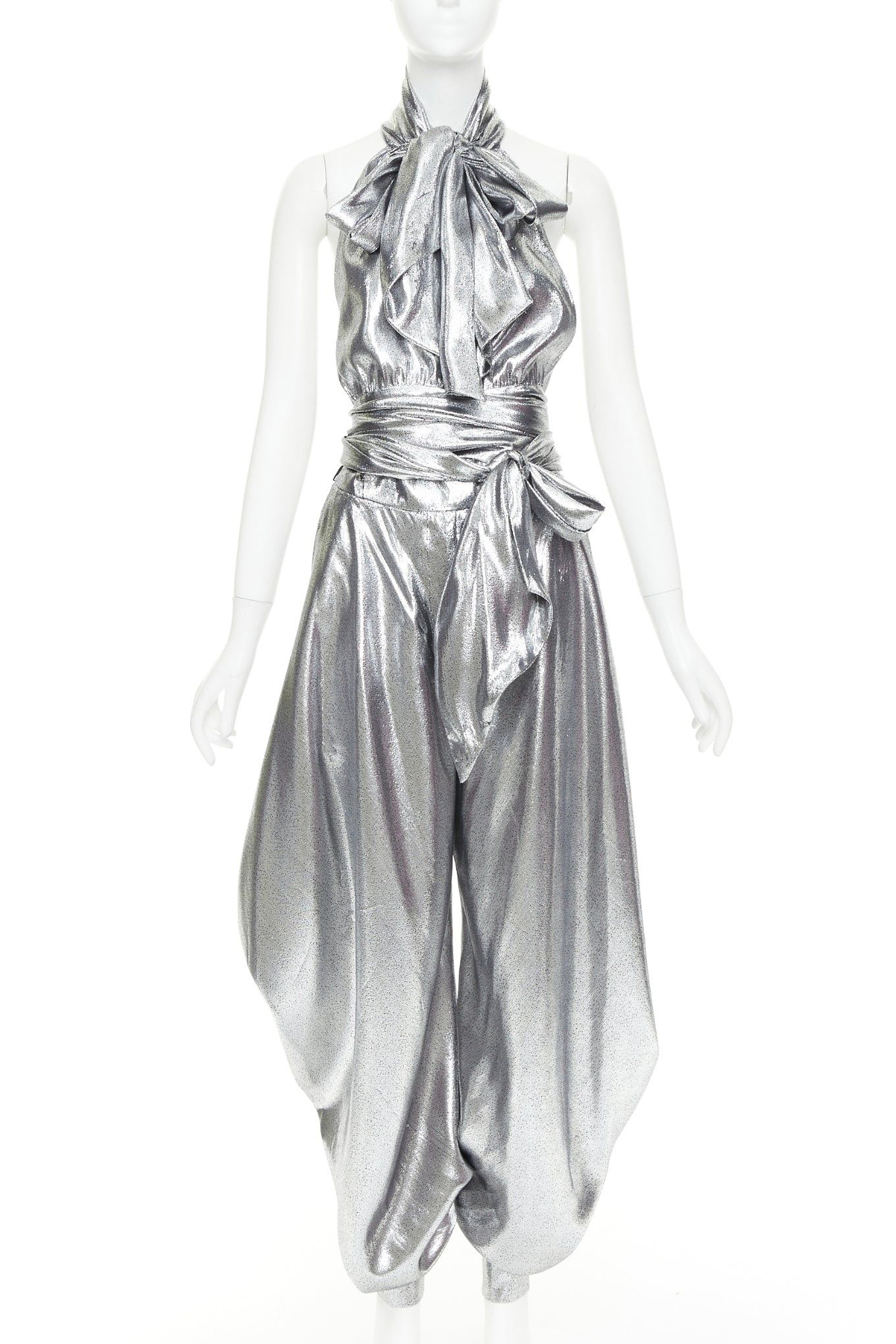 Alexandre Vauthier ALEXANDRE VAUTHIER COUTURE SS2021 Runway silver lame halter bloomer pants set Size 26" / US 2 / IT 38 - 1 Thumbnail