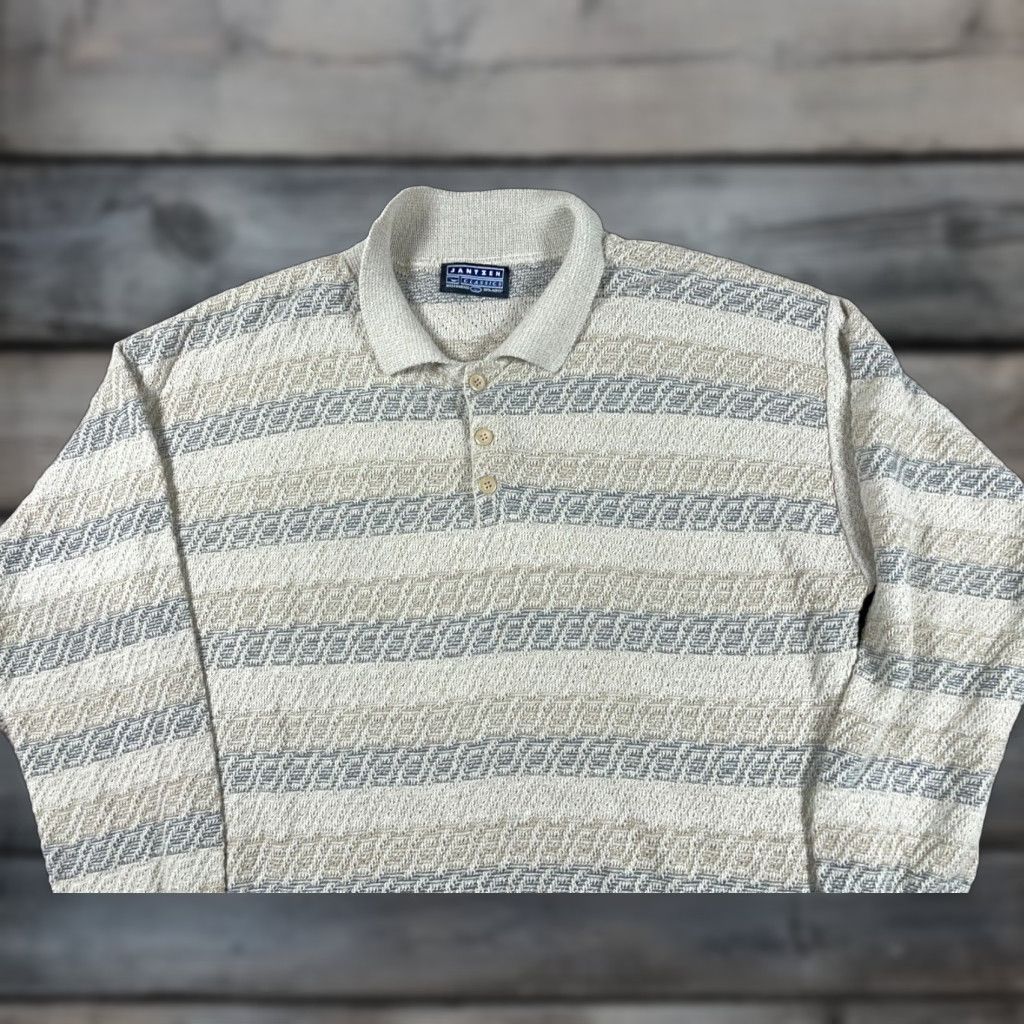Jantzen VINTAGE Jantzen Striped Sweater Adult Large Light Gray Blue Chunky-Knit 90s Mens Size US L / EU 52-54 / 3 - 1 Thumbnail