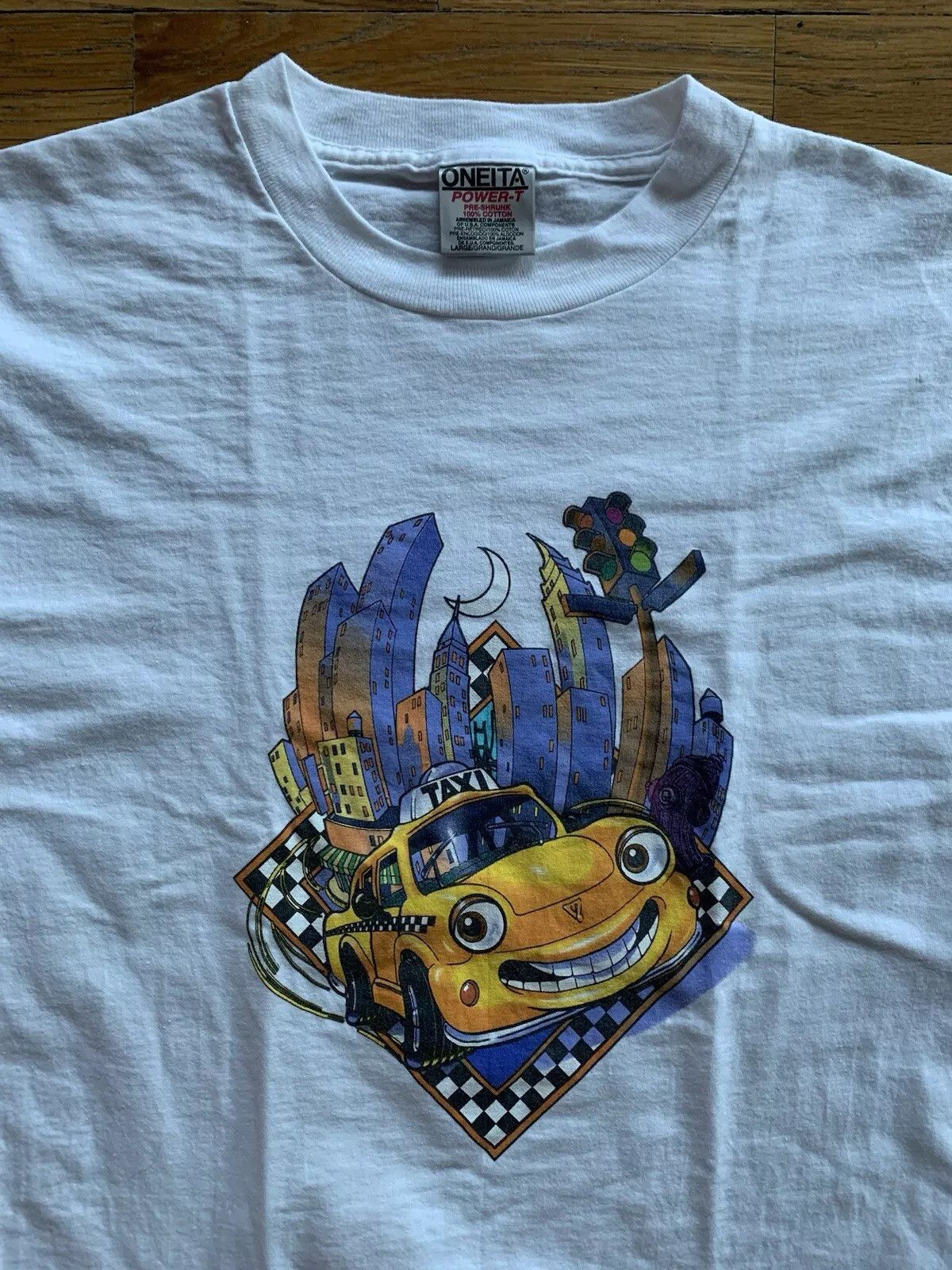Vintage Vintage 90s Chevron Cars City Oneita Single Stitched T-shirt Size US L / EU 52-54 / 3 - 3 Thumbnail