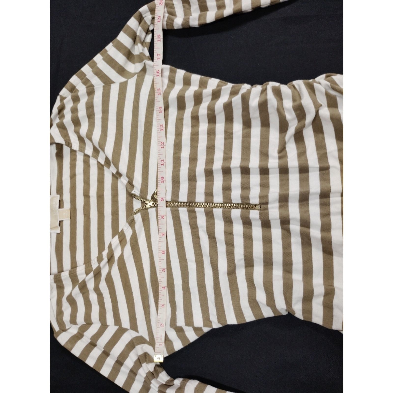 Michael Kors Michael Kors Striped V-Neck Zip Front Top Khaki & White Size S / US 4 / IT 40 - 5 Thumbnail
