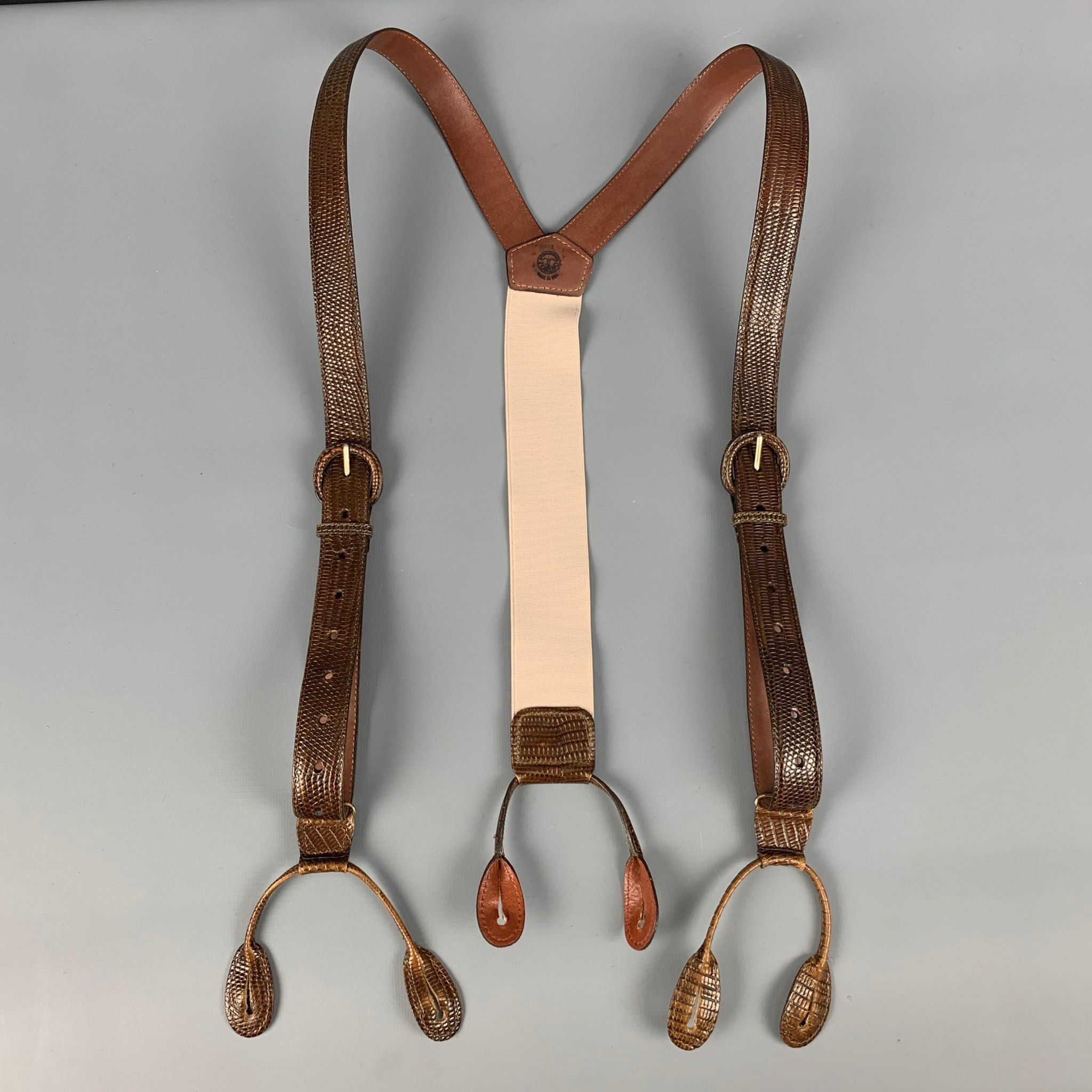 Brown Embossed Leather Suspenders