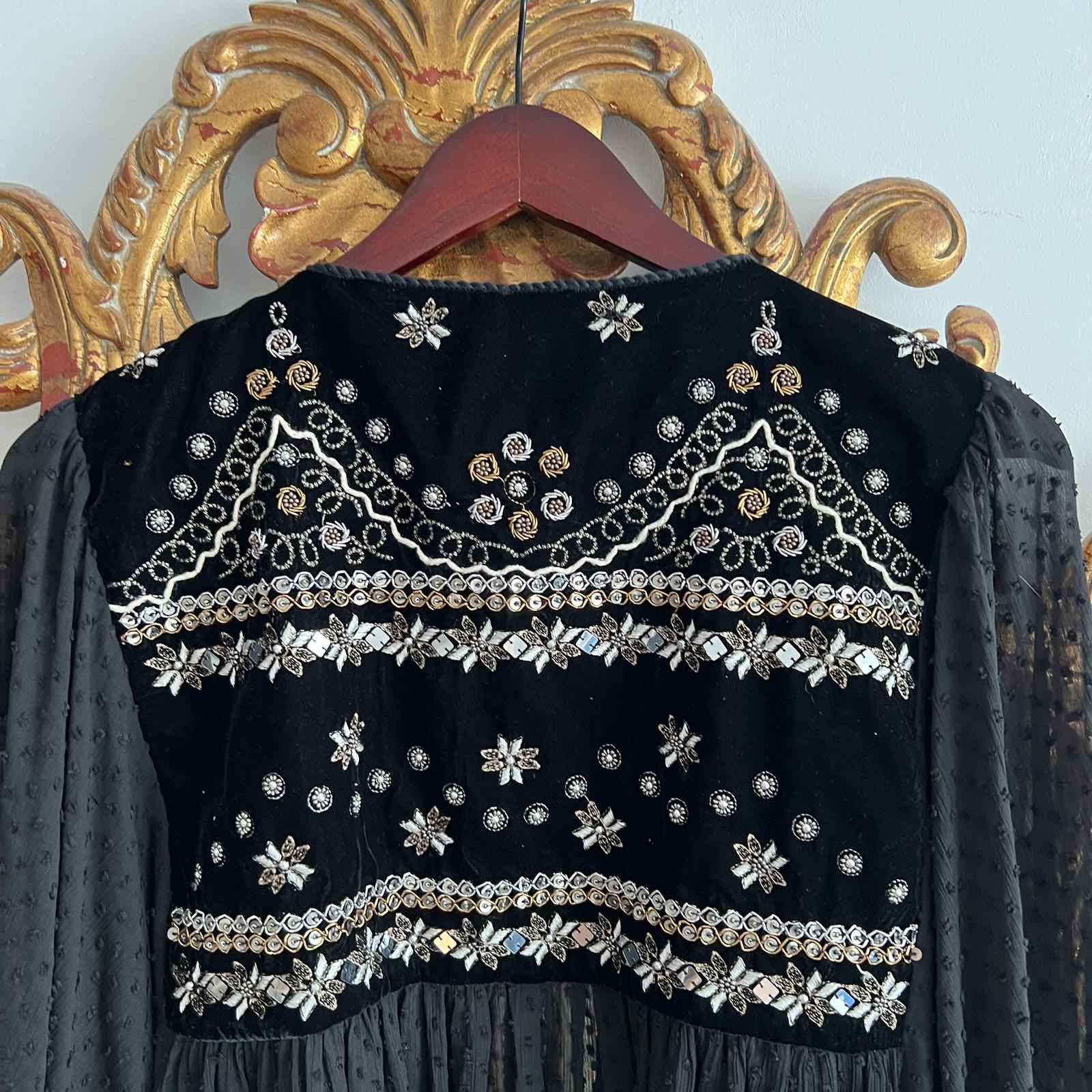 Zara Zara Blouse Black Balloon Embroidered Boho Peasant Bohemian Size XL / US 12-14 / IT 48-50 - 3 Thumbnail