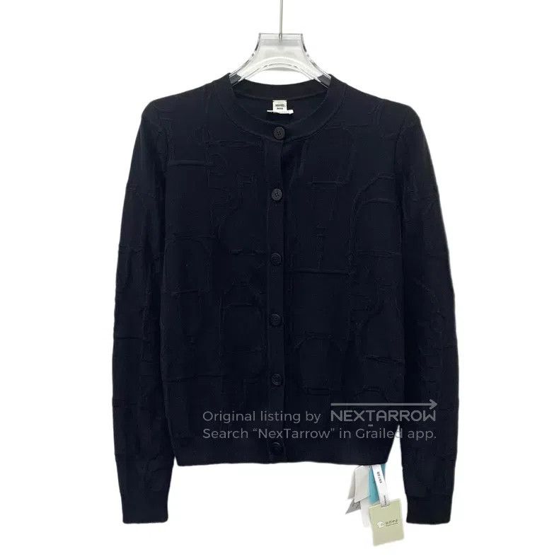 Hermes Hermes Black Jacquard Cashmere Round Neck Single Button Lo Size XXS / US 00 / IT 34 - 1 Thumbnail