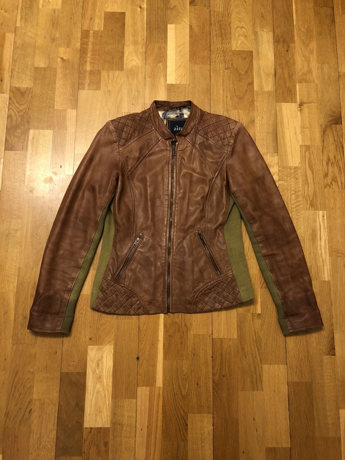 image of Leather Jacket x Vintage Aim Real Leather Vintage Quality Light Jacket in Brown, Women's (Size Medi